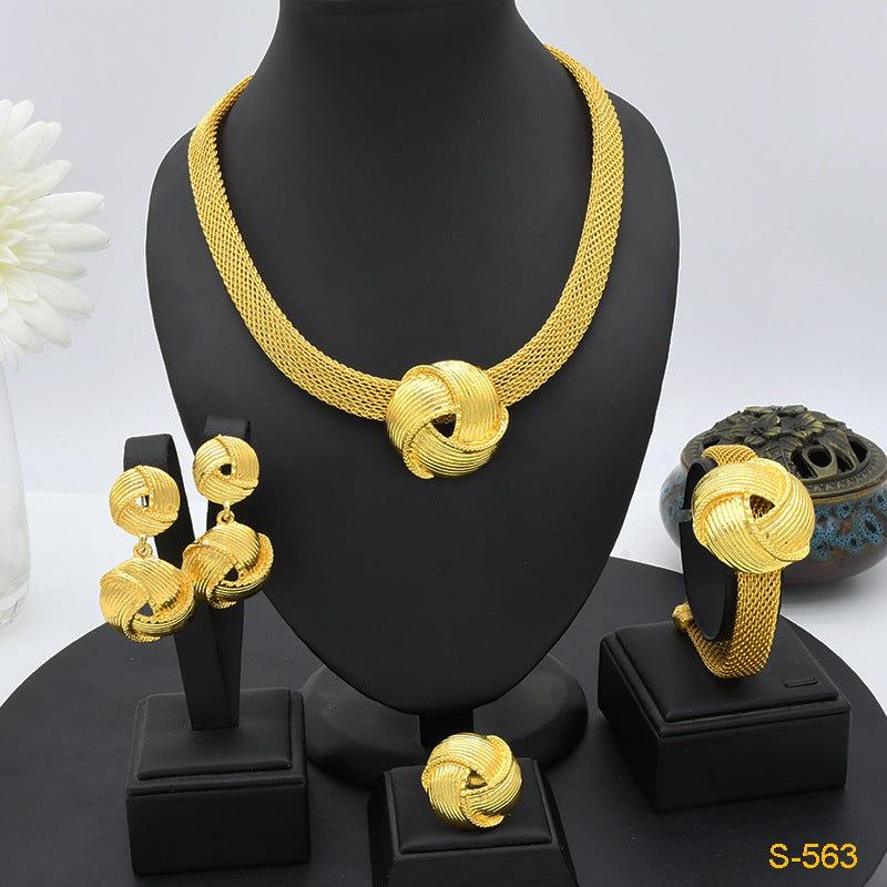 European And American Fashion Necklace Earring Bracelet Four-piece Ring Set
