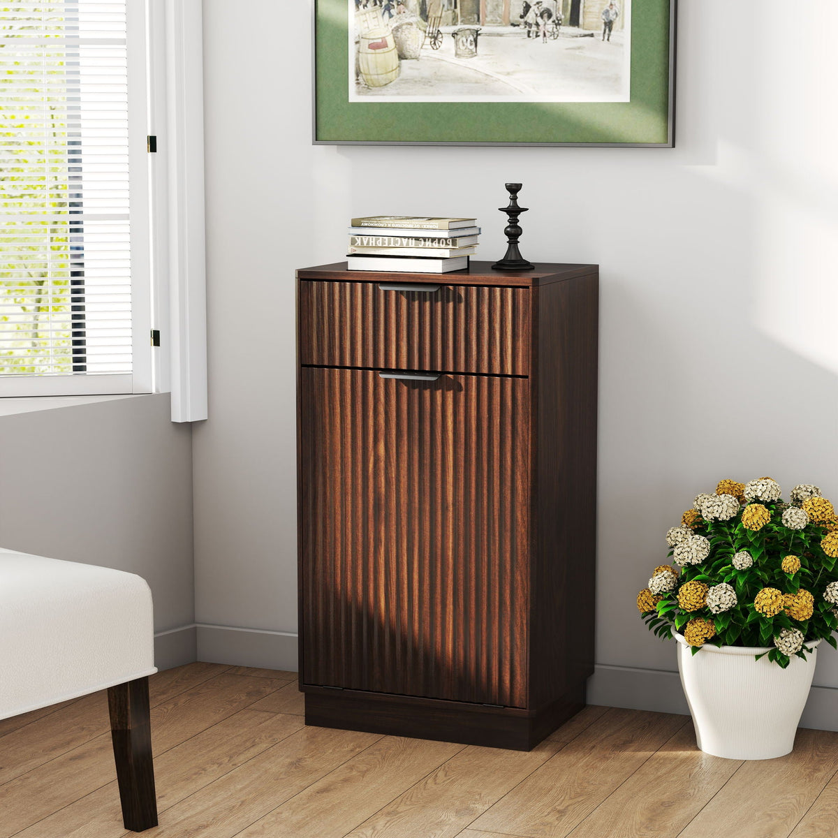 Tilt-Out Trash Cabinet with Wave-Textured Drawer