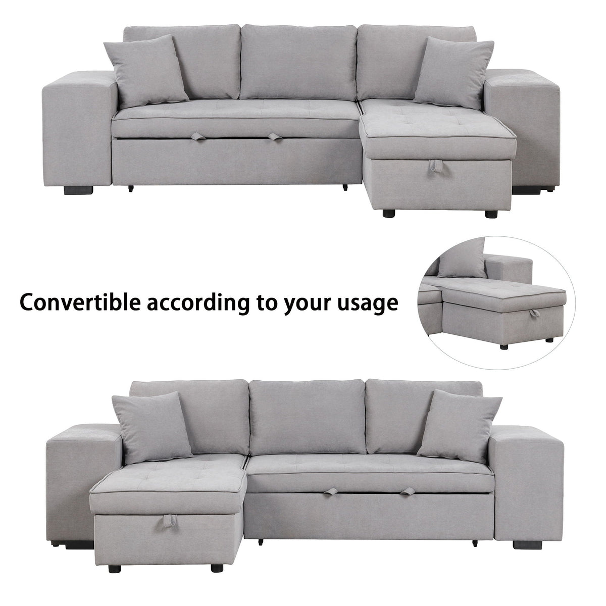Modern L-Shape 3 Seat Reversible Sectional