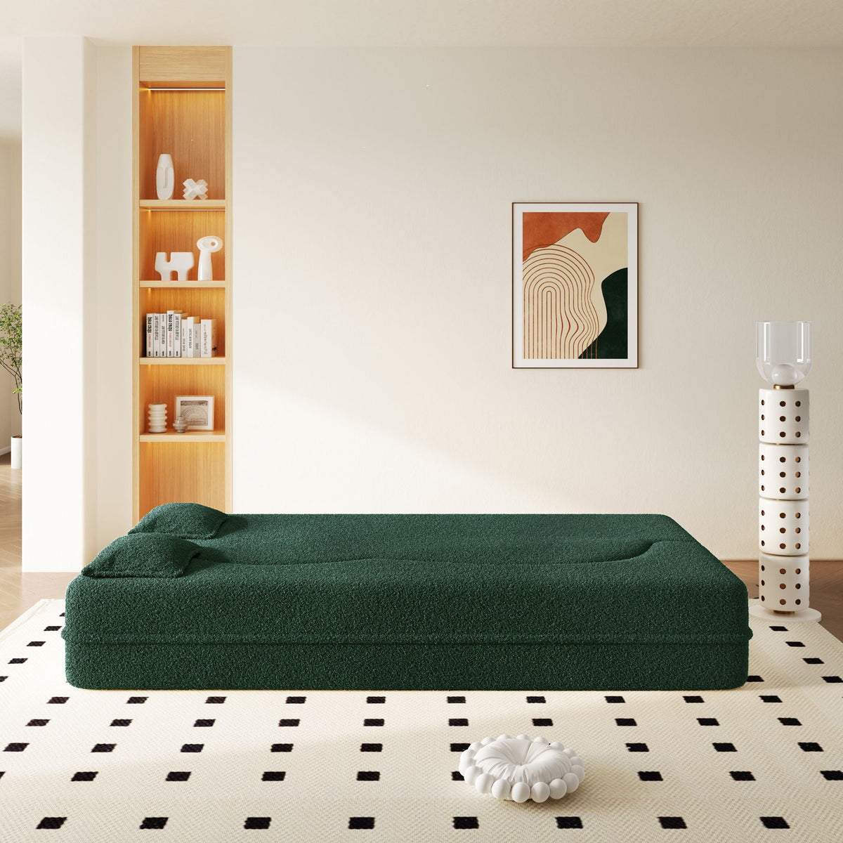 Modern Floor Sleeper Sofa Bed with 2 Pillows - Convertible Twin Size Folding Futon