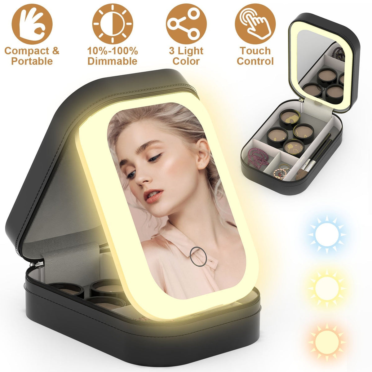Portable Makeup Bag with Rechargeable LED Mirror