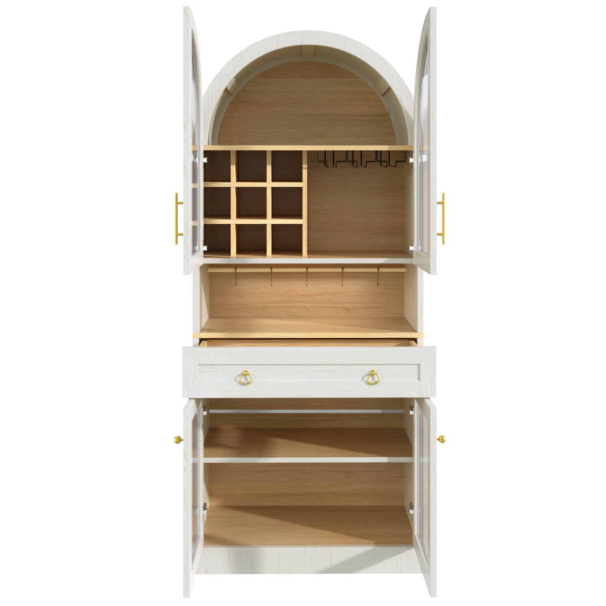 70-Inch Arched Bar Cabinet with Wine Rack