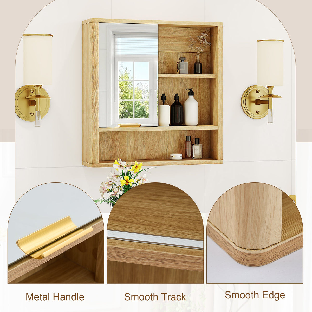 Natural Wood Finish Wall Mounted Mirror
