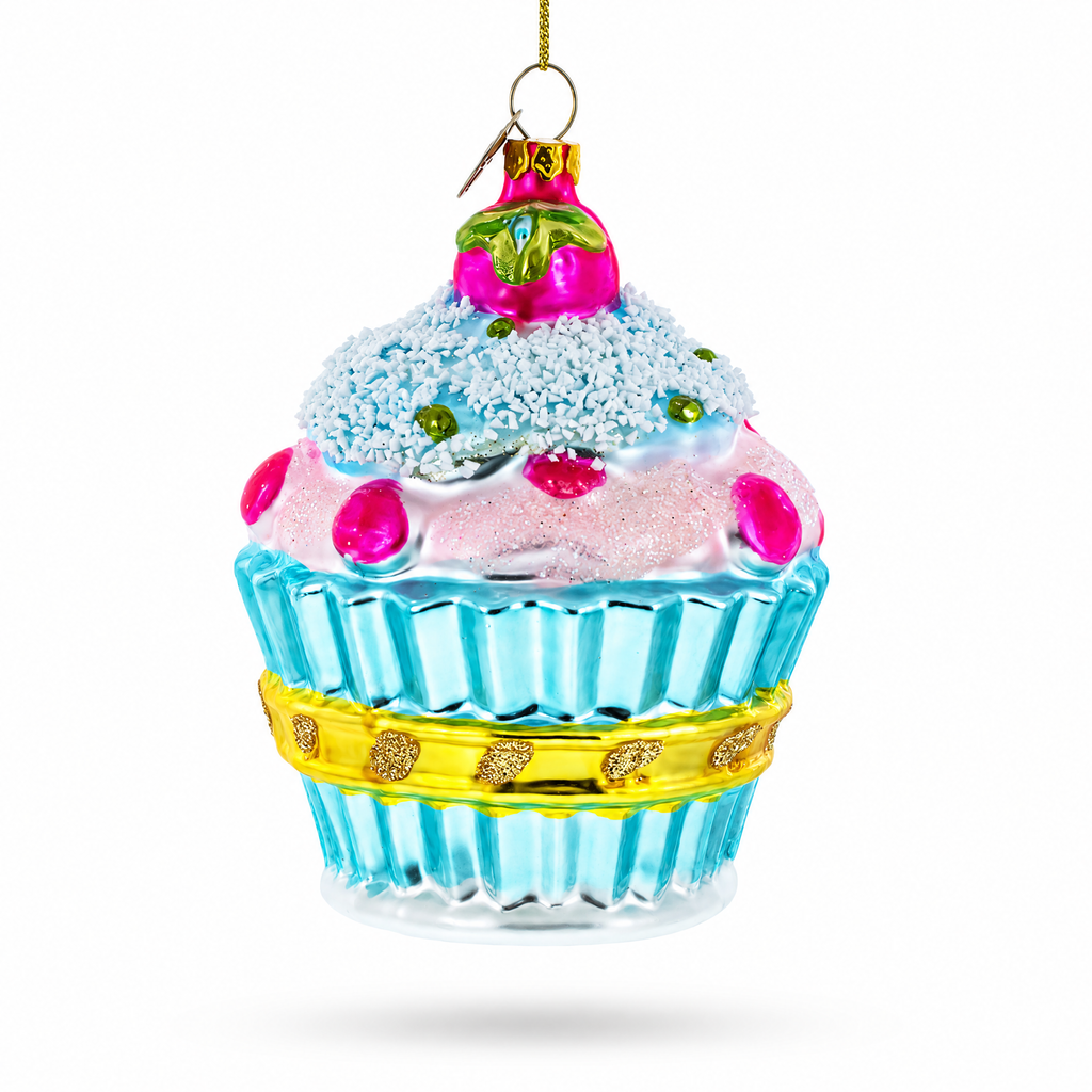 Cupcake with Glitter Accents Glass Christmas