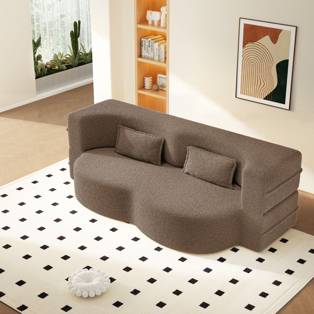 Modern Floor Sleeper Sofa Bed with 2 Pillows - Convertible Twin Size Folding Futon