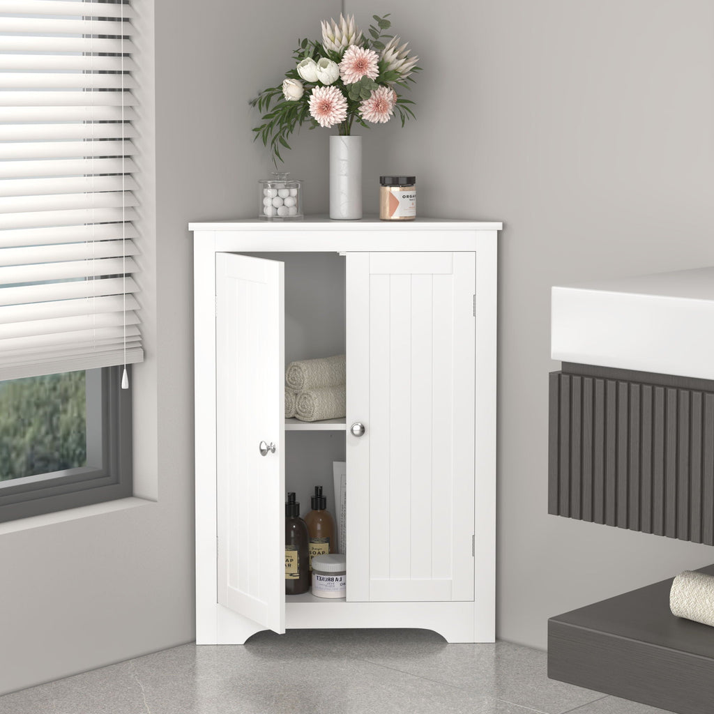 White Corner Cabinet with 2 Doors & Adjustable Shelf