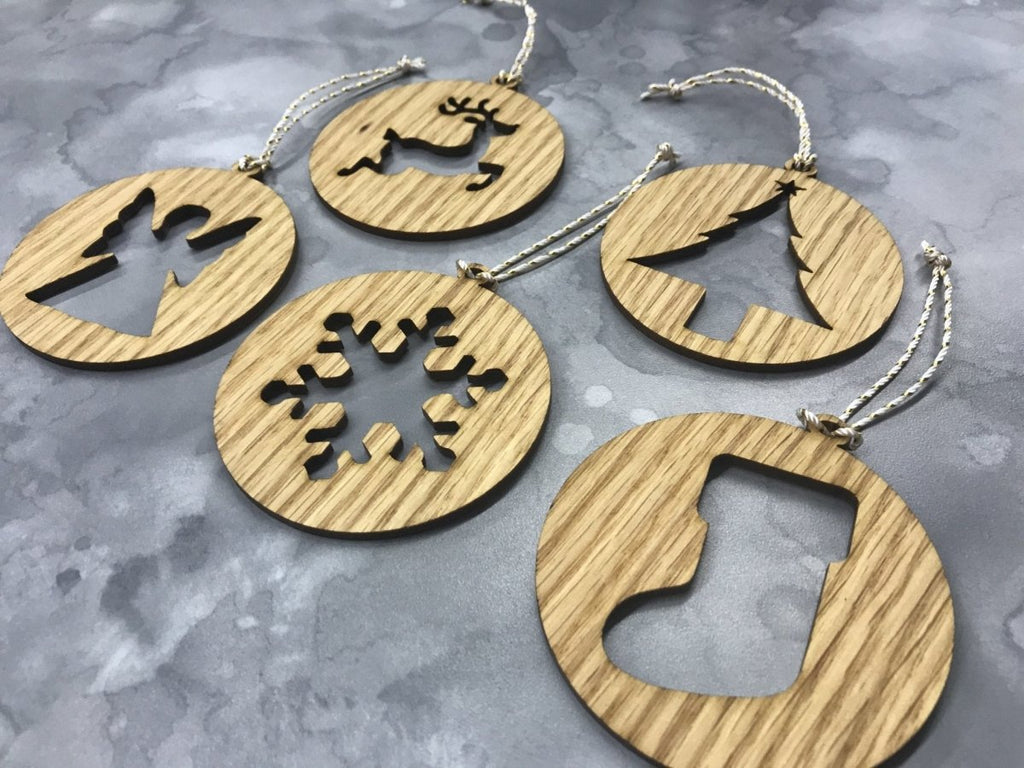 Oak Christmas Ornaments, Set of 5