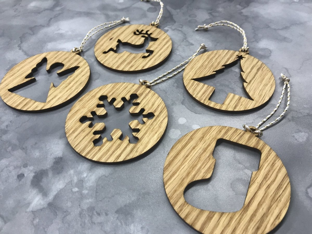 Oak Christmas Ornaments, Set of 5