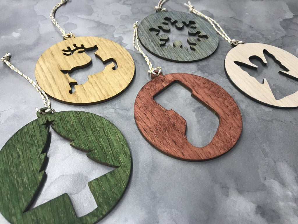 Oak Christmas Ornaments, Set of 5