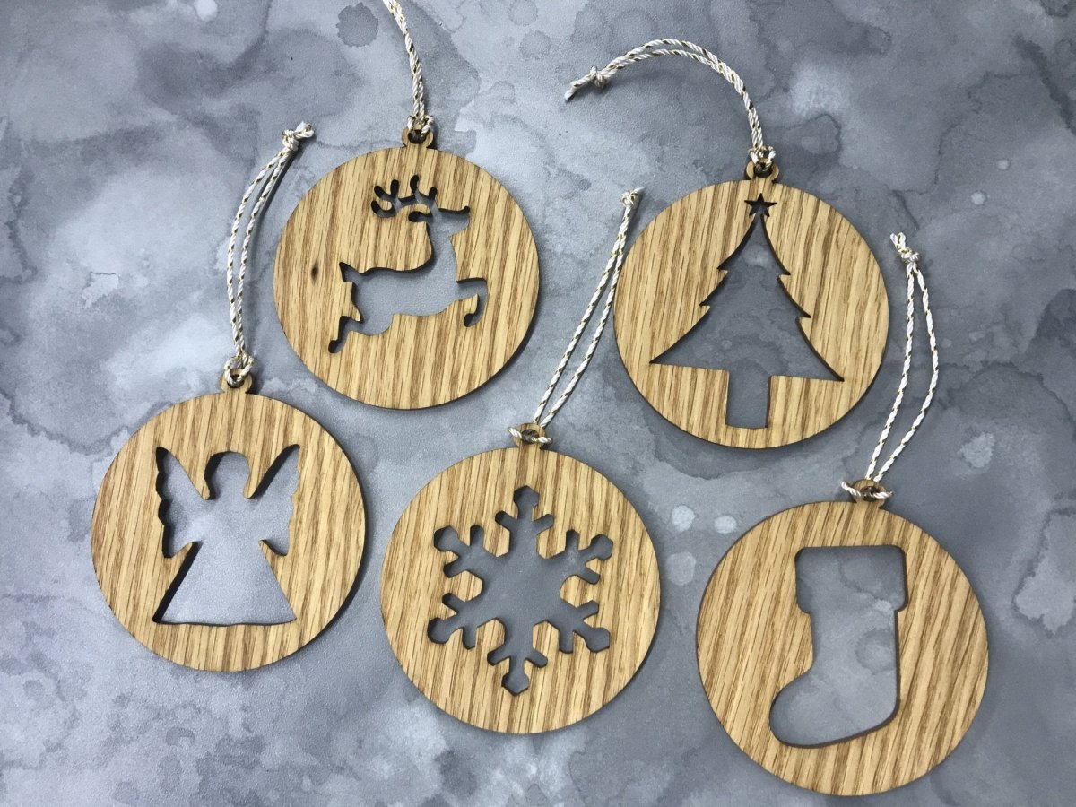 Oak Christmas Ornaments, Set of 5