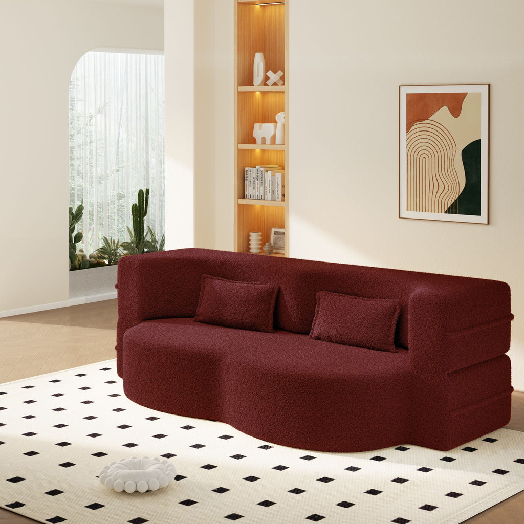 Modern Floor Sleeper Sofa Bed with 2 Pillows - Convertible Twin Size Folding Futon