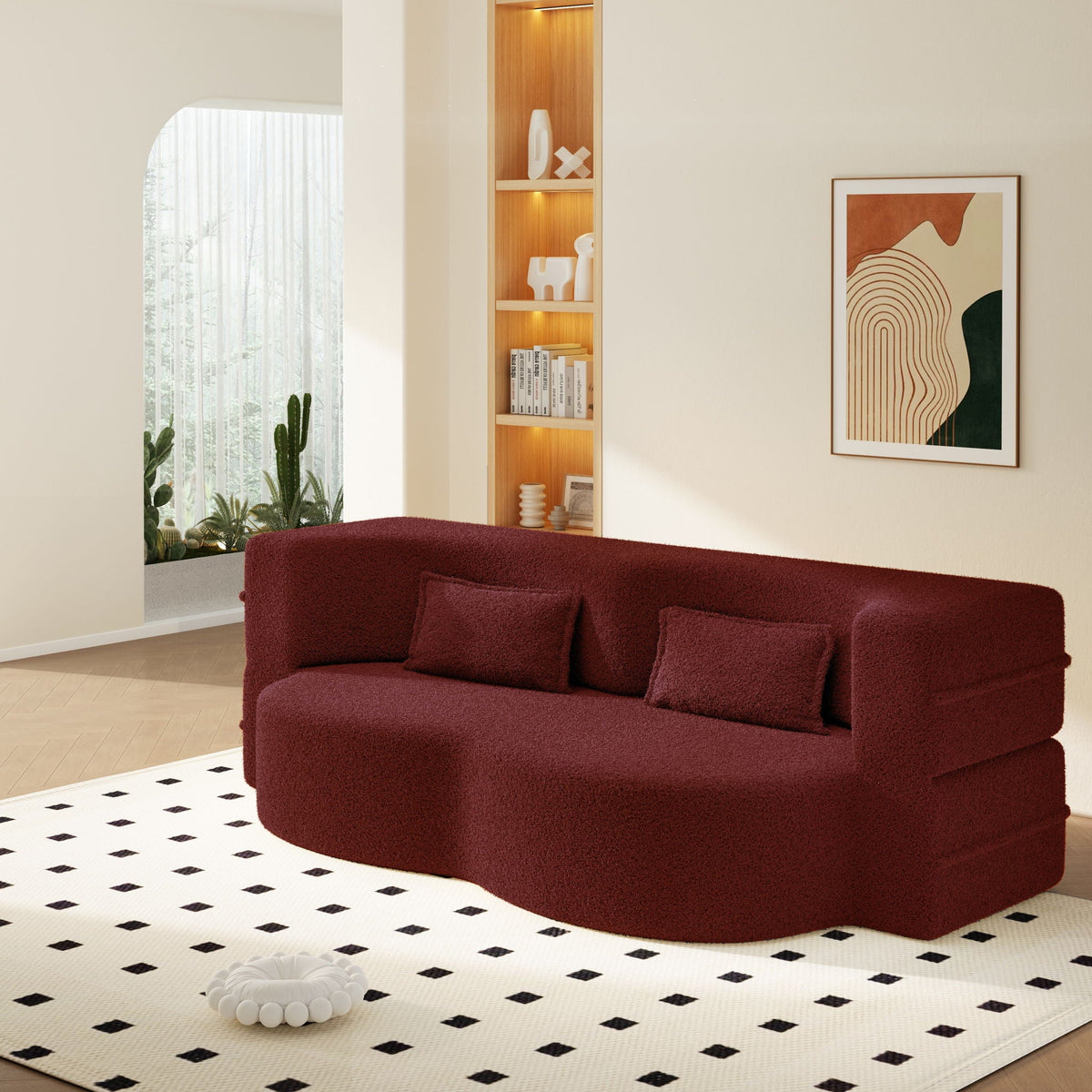 Modern Floor Sleeper Sofa Bed with 2 Pillows - Convertible Twin Size Folding Futon