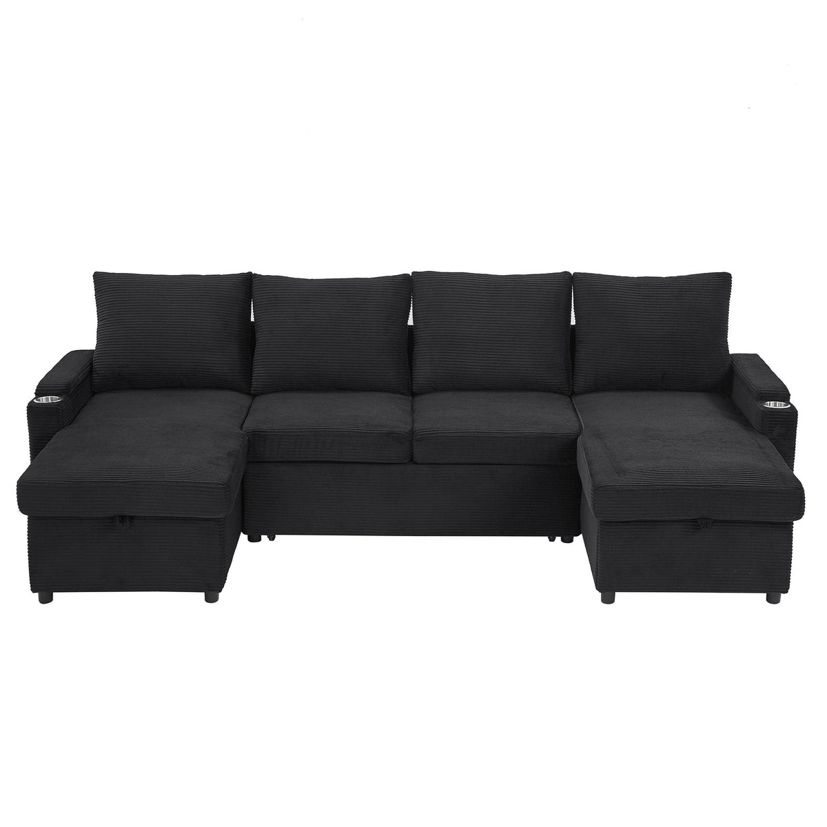 U Shaped Sectional Sofa Bed with Storage Chaise Lounges and USB Ports - Gray, Dark Green, Black