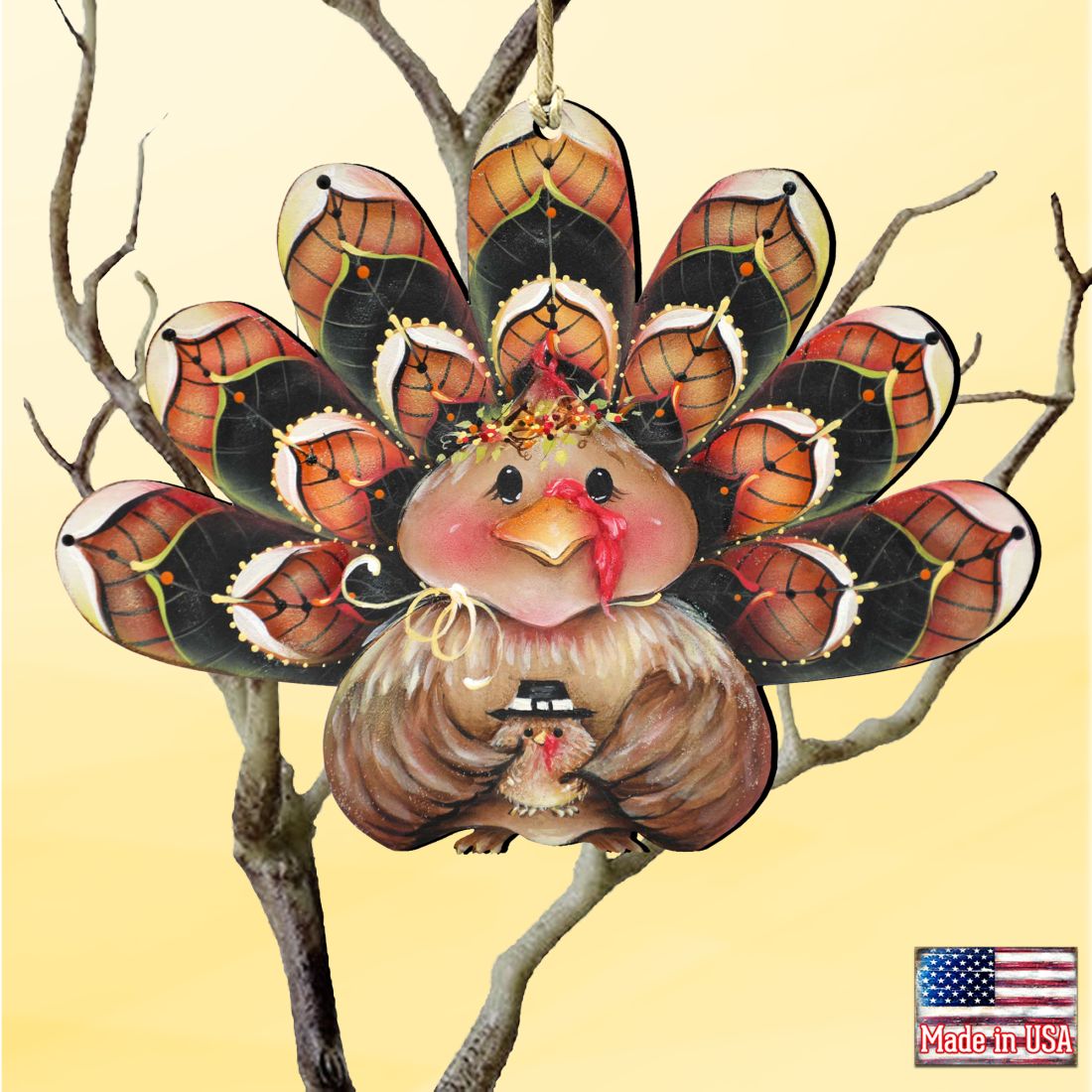 Be Thankful Turkey Sitter Wooden Ornaments