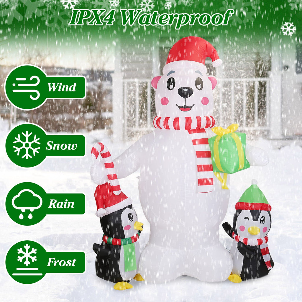 Polar Bear & Penguin Christmas Inflatable, 5.9 ft