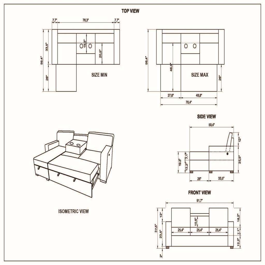 Dark Gray Pull-Out Sleeper Sectional with Cup Holders