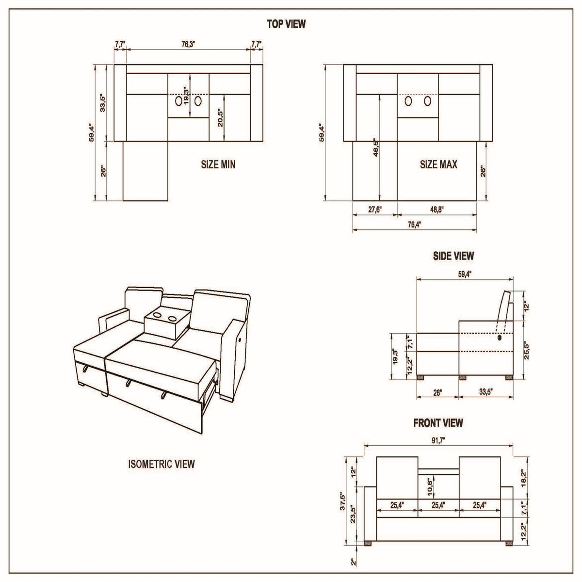 Dark Gray Pull-Out Sleeper Sectional with Cup Holders