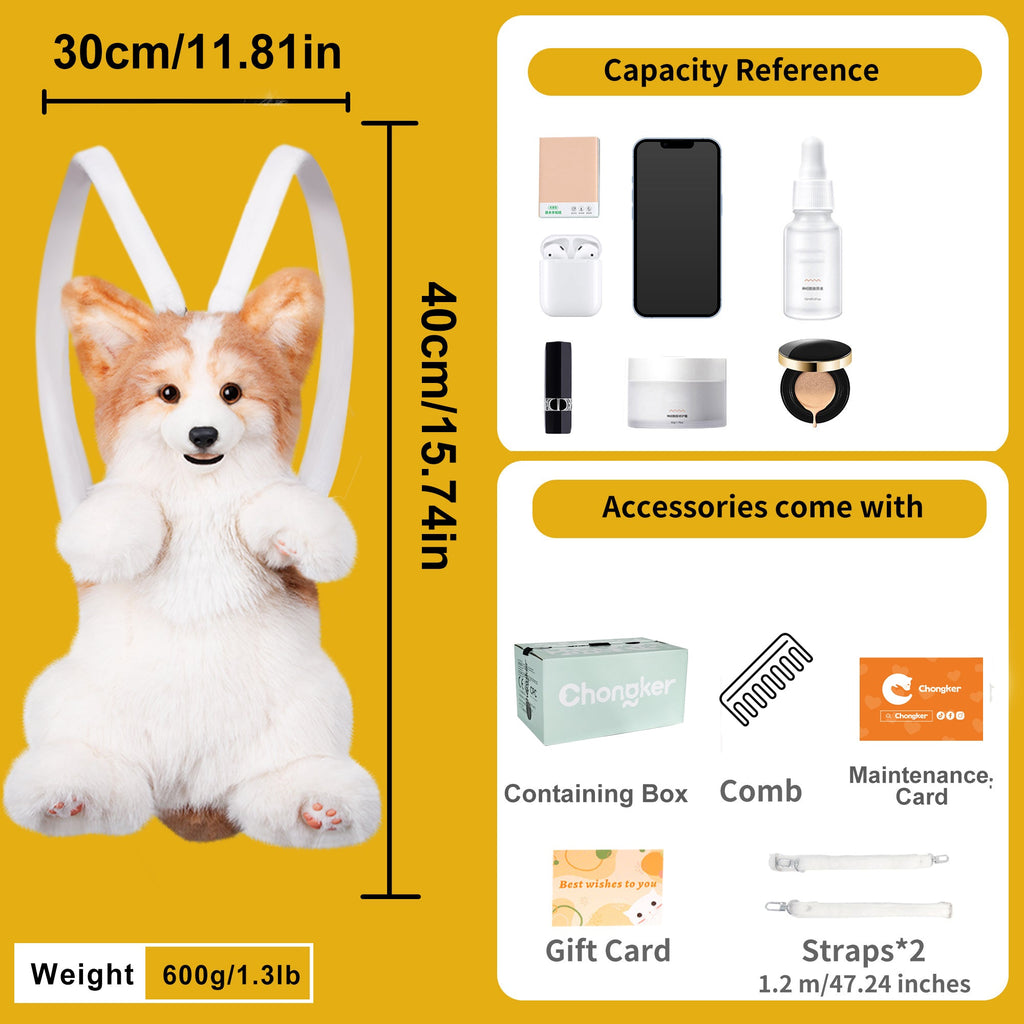 Plush Corgi Backpack with Detachable Straps