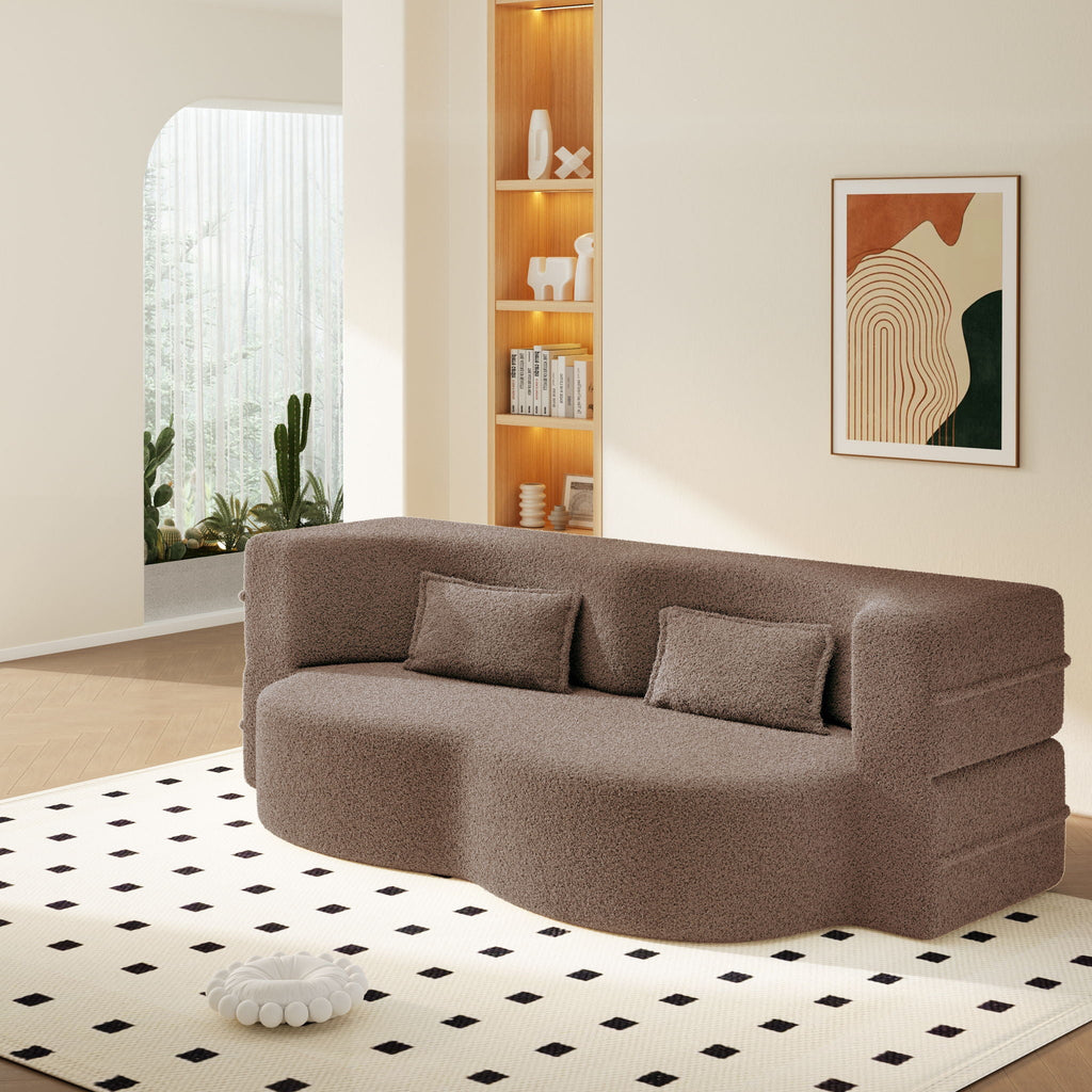 Modern Floor Sleeper Sofa Bed with 2 Pillows - Convertible Twin Size Folding Futon
