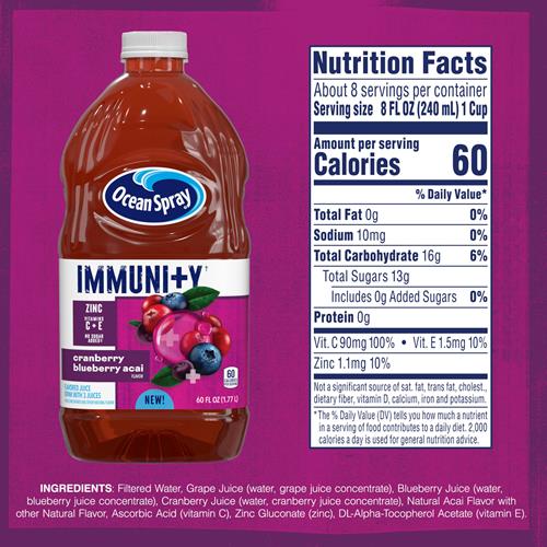 Ocean Spray Immunity Cranberry Blueberry Acai 60 Fl Oz