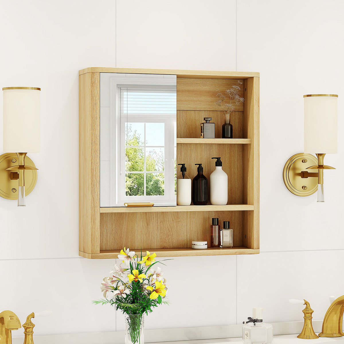 Natural Wood Finish Wall Mounted Mirror