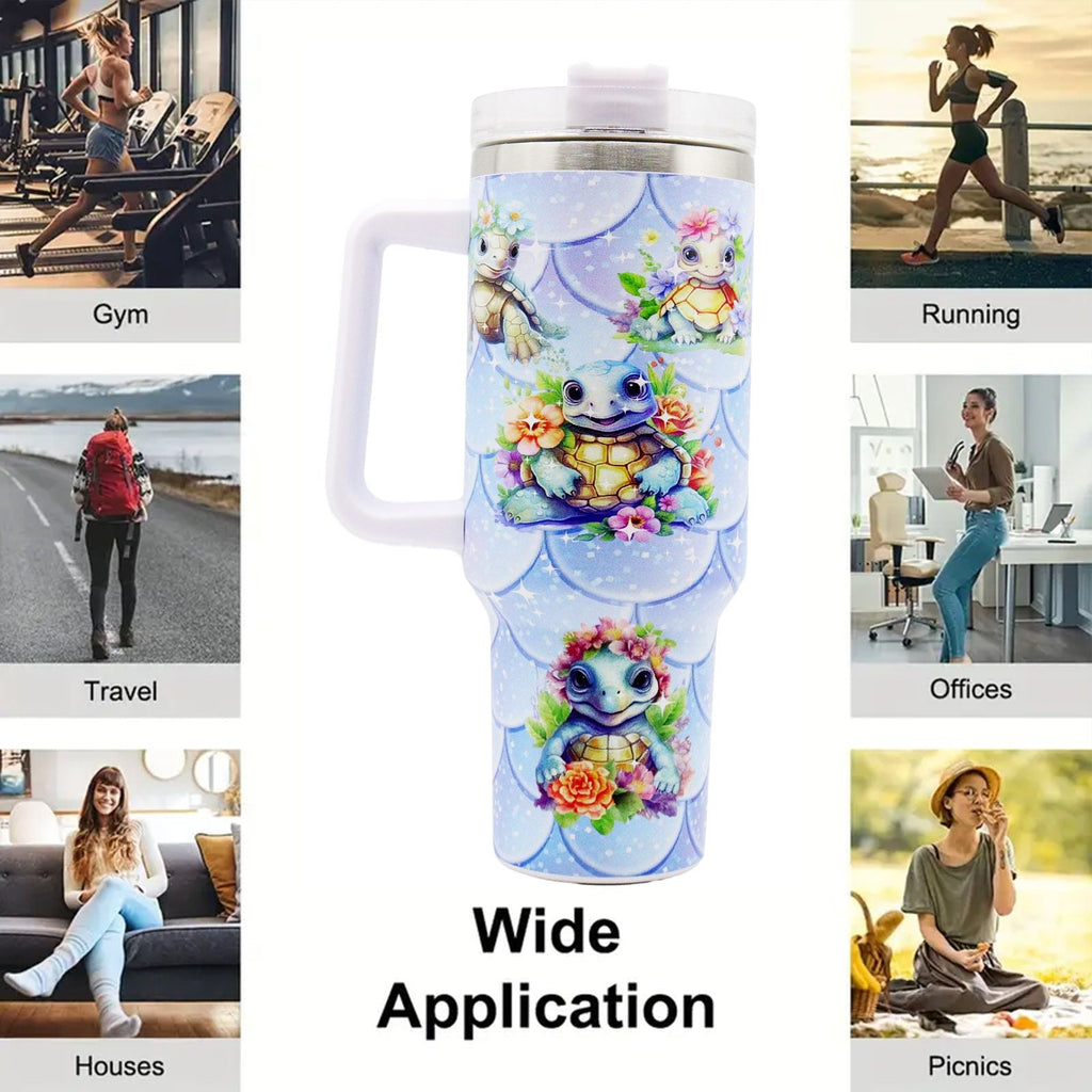 1pc 40oz Water Bottles,5D Little Turtle Series Tumbler,Large Capacity Stainless Steel Tumbler Insulation Cup With Lid And Straw For Women,Camping,Driving,skiing,Thermocoolers.Best Gift
