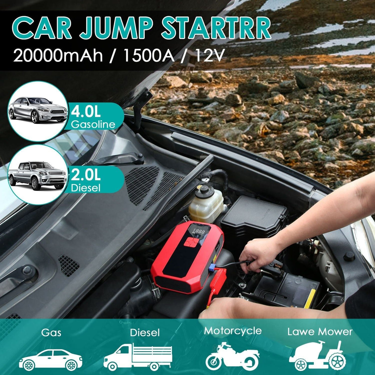 Portable Car Jump Starter with Tire Inflator