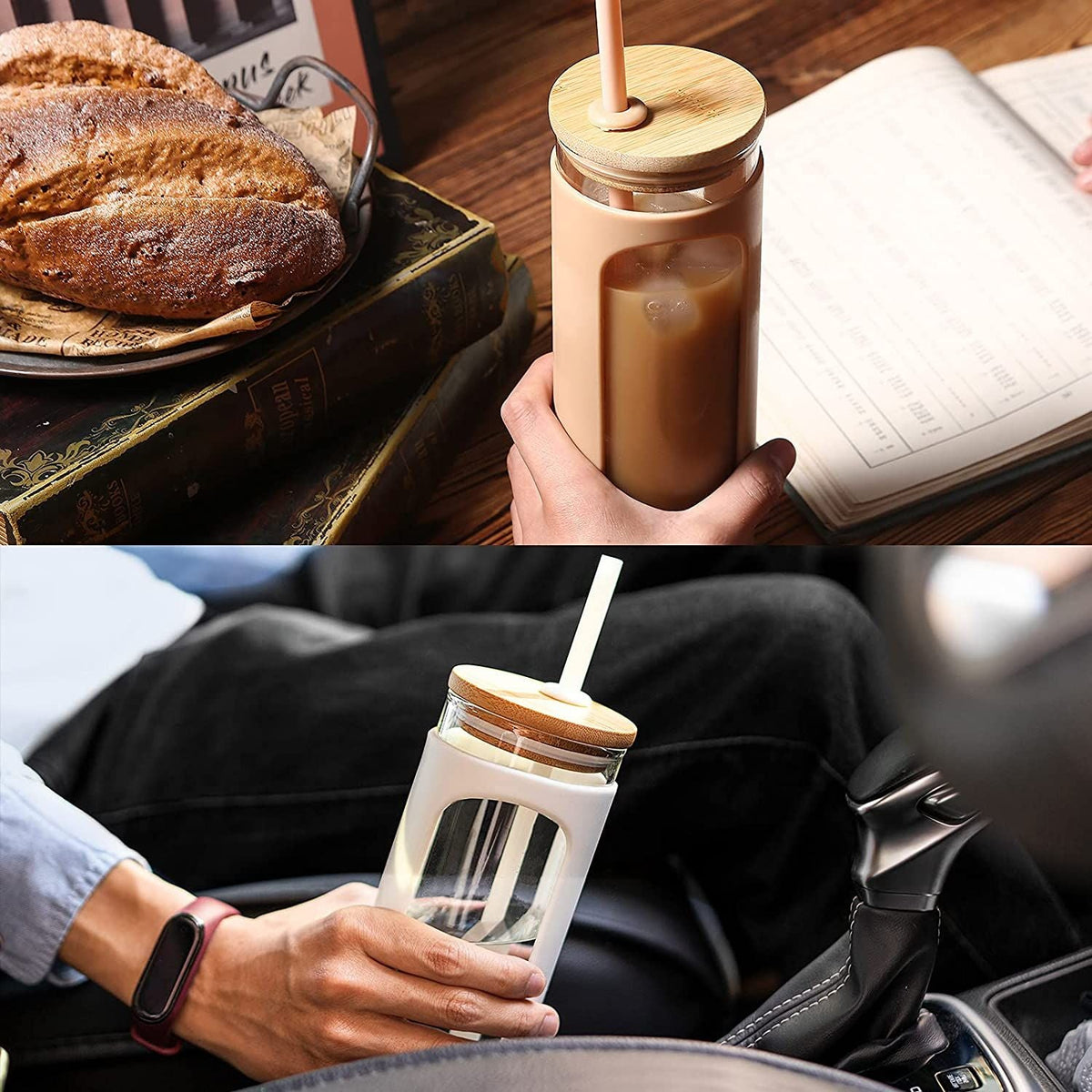 590 mL Glass Tumbler with Bamboo Lid & Silicone Sleeve