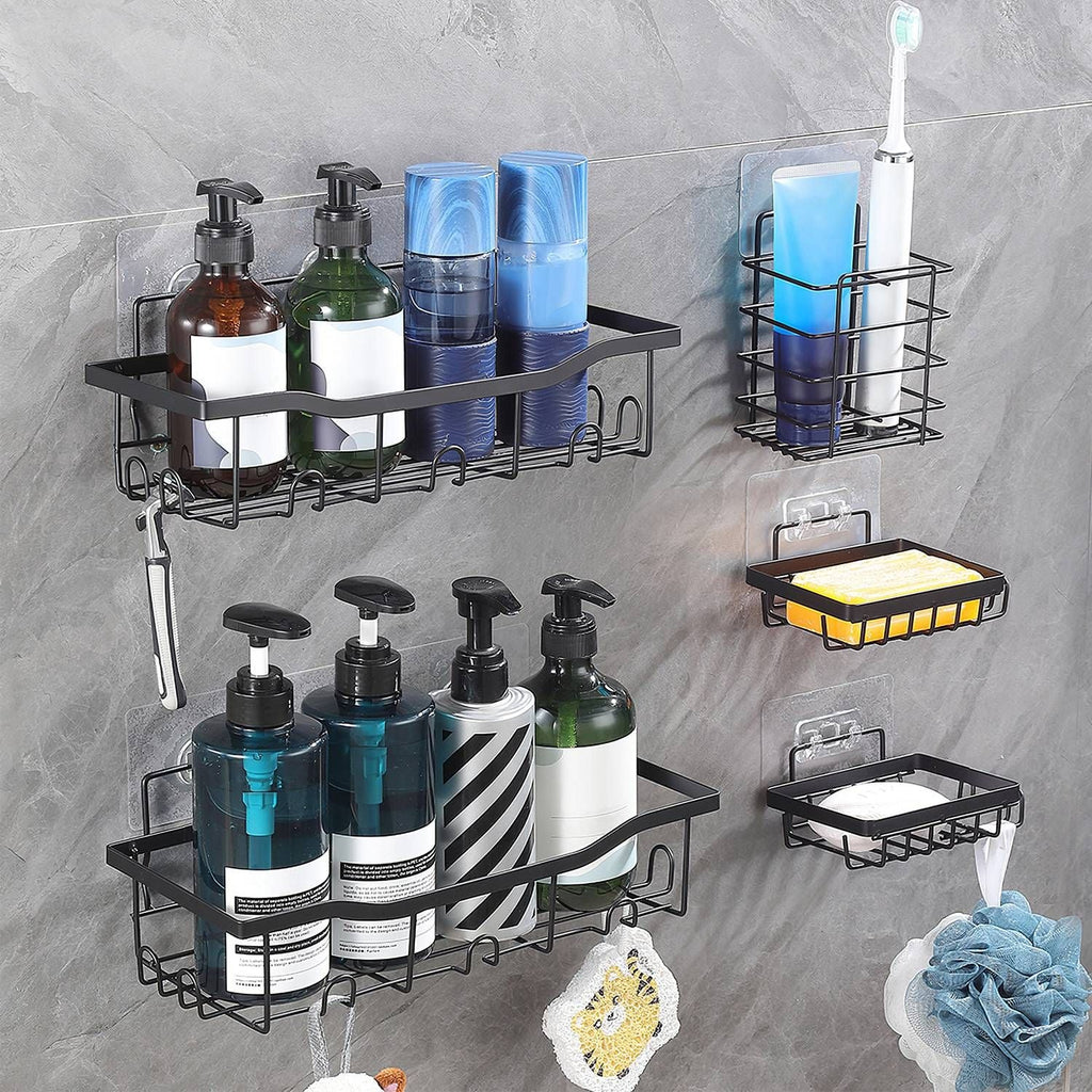 5-Piece Adhesive Shower Organizer Set with 18 Hooks