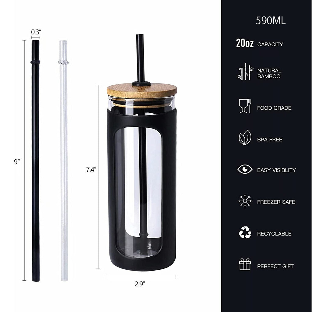 590 mL Glass Tumbler with Bamboo Lid & Silicone Sleeve