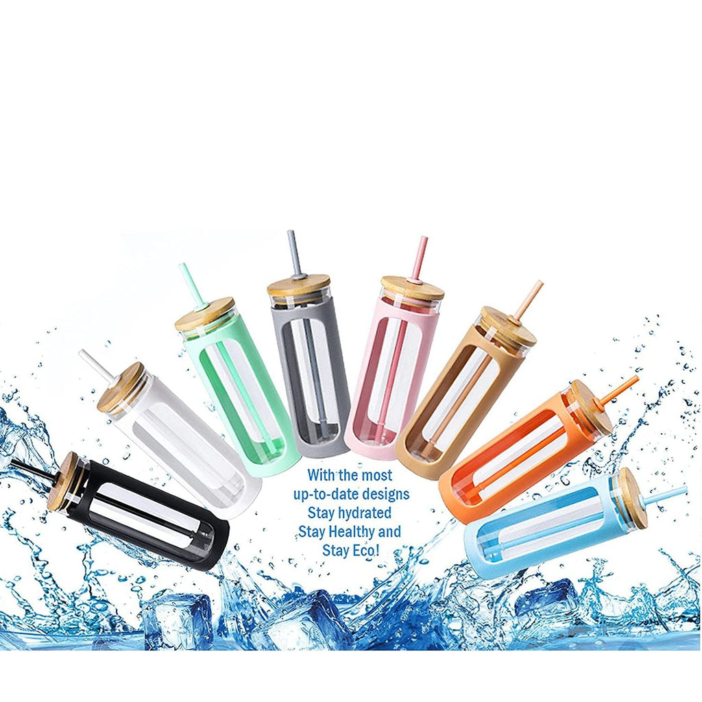 590 mL Glass Tumbler with Bamboo Lid & Silicone Sleeve