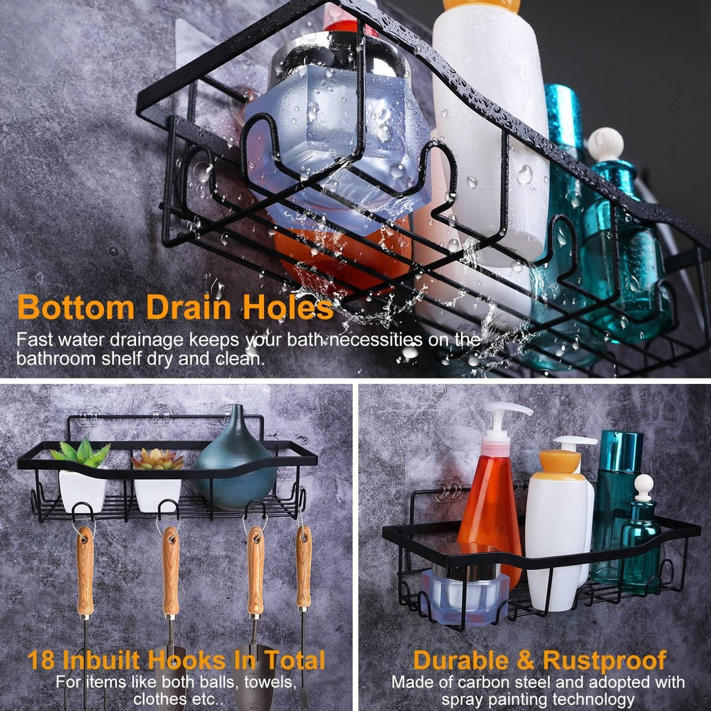 5-Piece Adhesive Shower Organizer Set with 18 Hooks