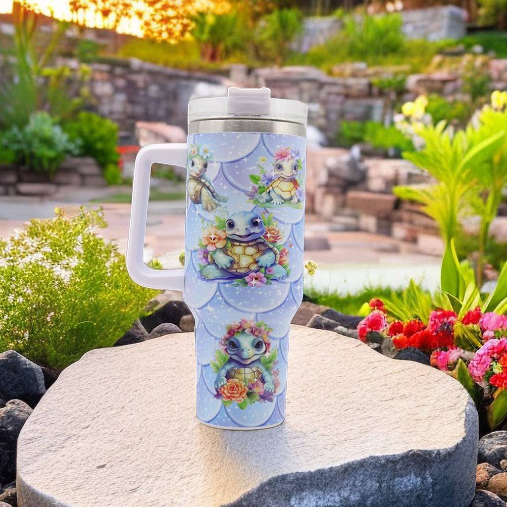 1pc 40oz Water Bottles,5D Little Turtle Series Tumbler,Large Capacity Stainless Steel Tumbler Insulation Cup With Lid And Straw For Women,Camping,Driving,skiing,Thermocoolers.Best Gift