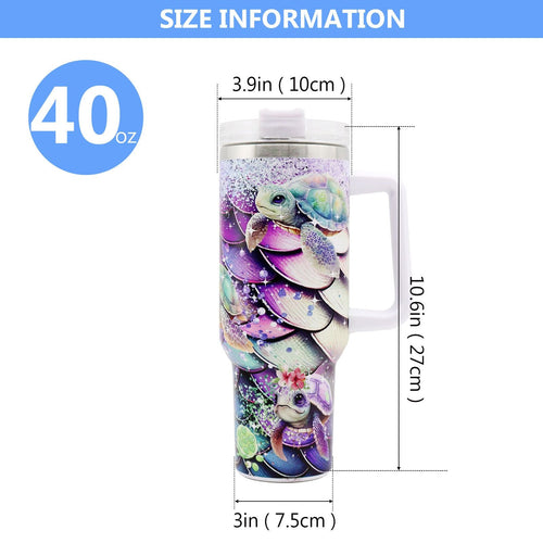 40 oz Turtle-Print Insulated Stainless Steel Tumbler