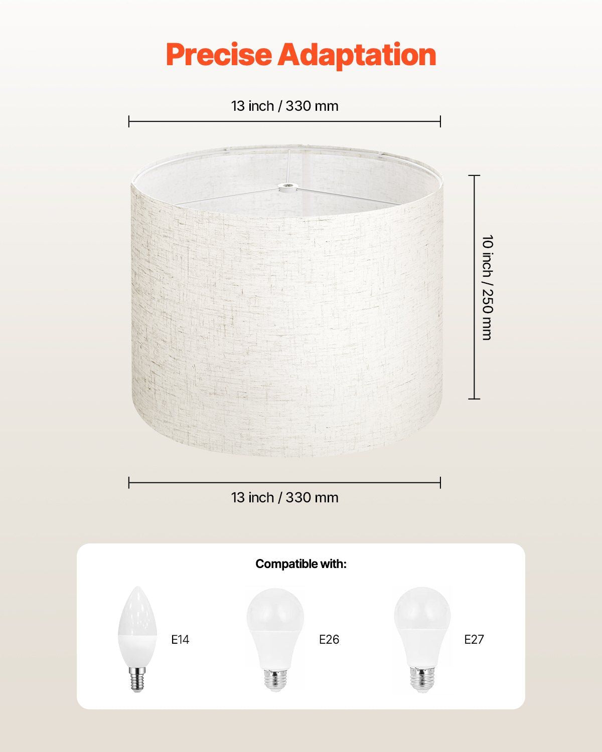 VEVOR Drum Lamp Shade 2 Set, 13 in Top x 13 in Bottom x 10 in High, Medium Drum Linen Lampshade, Replacement Lamp Shade for Table Lamps Floor Lamps Pendant Lights, Easy Assembly Required (Light Linen)