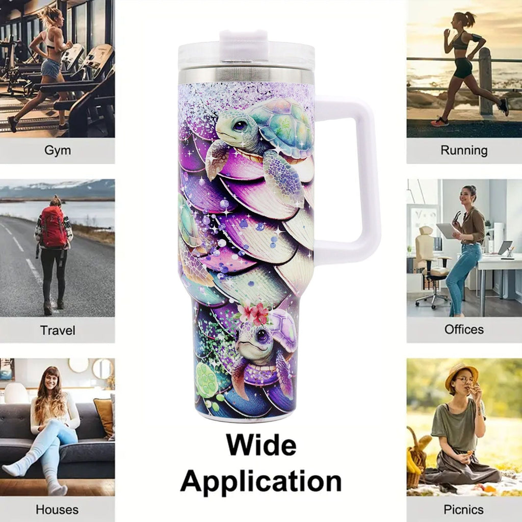 1pc 40oz Water Bottles,5D Little Turtle Series Tumbler,Large Capacity Stainless Steel Tumbler Insulation Cup With Lid And Straw For Women,Camping,Driving,skiing,Thermocoolers.Best Gift