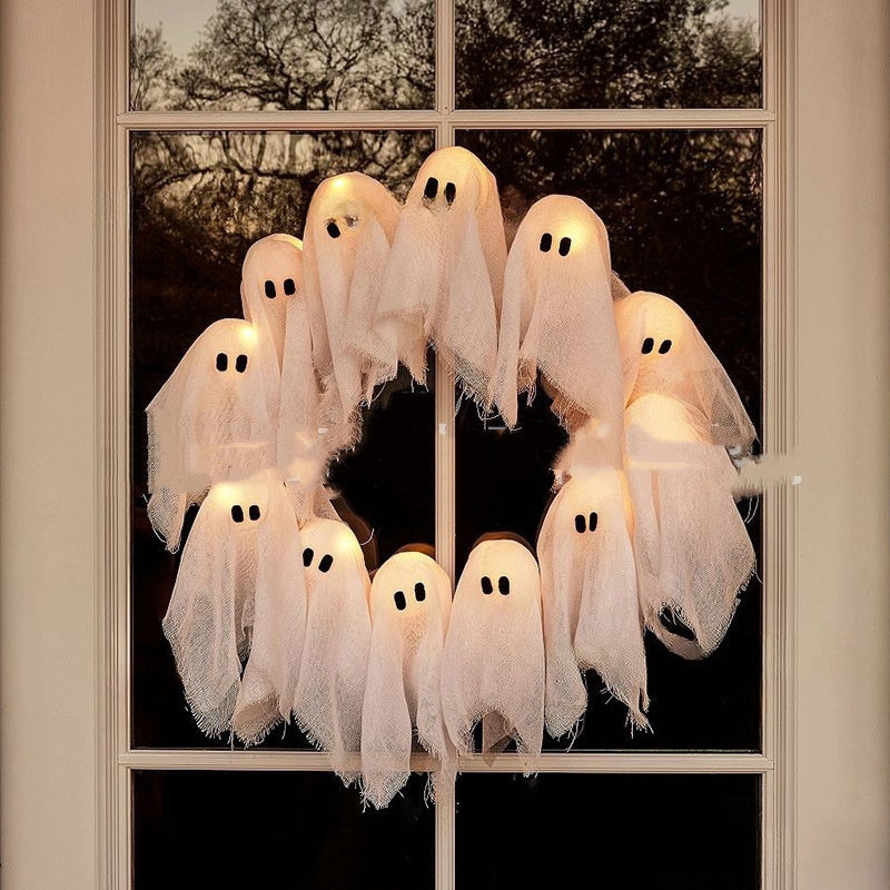 Light-Up Halloween Ghost Wreath, 12 LEDs