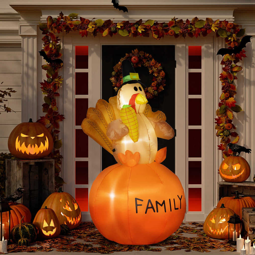 HOMCOM Light-Up Thanksgiving Turkey Inflatable, 4.9 ft
