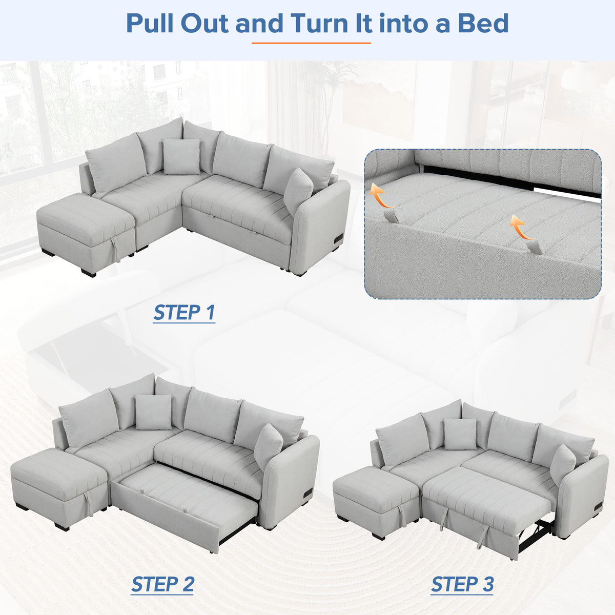 L-Shaped Sectional Pull Out Sofa Bed