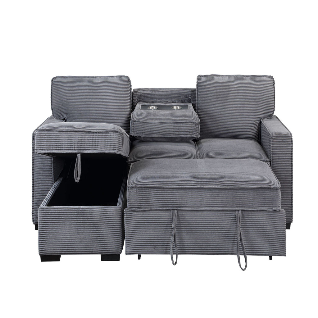 Dark Gray Pull-Out Sleeper Sectional with Cup Holders
