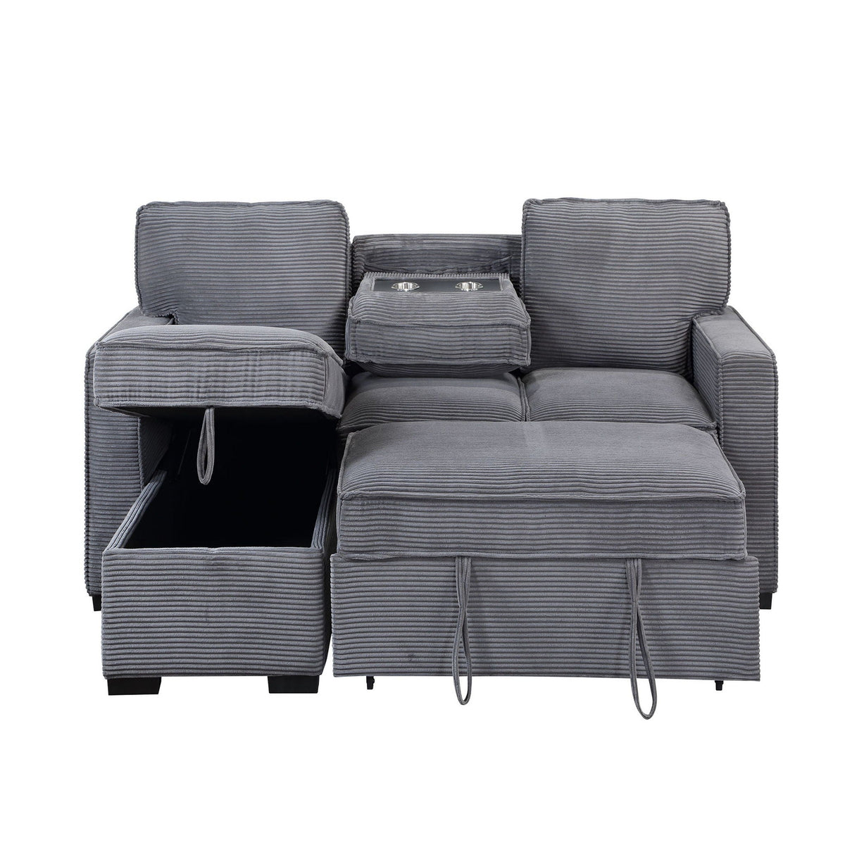 Dark Gray Pull-Out Sleeper Sectional with Cup Holders