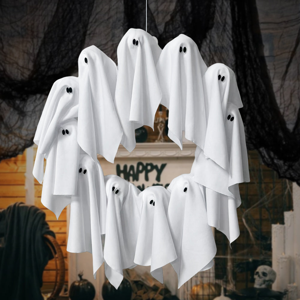 Light-Up Halloween Ghost Wreath, 12 LEDs