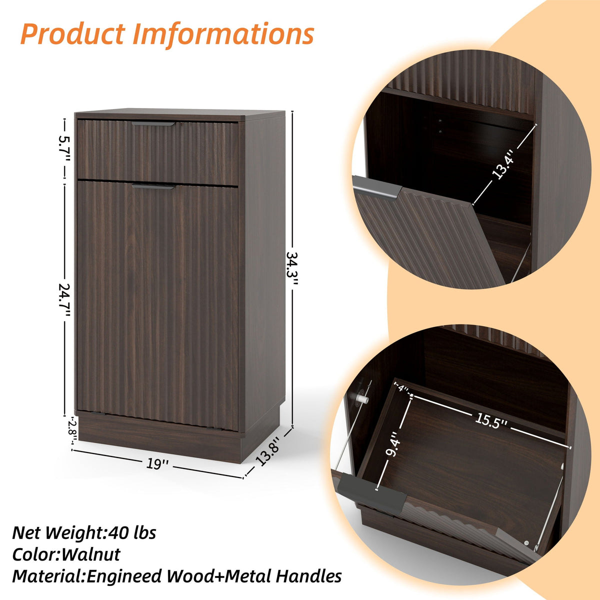 Tilt-Out Trash Cabinet with Wave-Textured Drawer