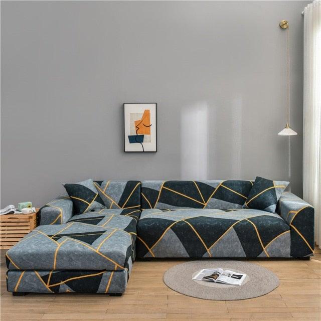Elastic Sofa Covers for Living Room Stretch Slipcovers Sectional Couch Cover L Shape Corner Armchair Cover 1/2/3/4 Seater Slipcovers Elastic Stylish Printed Sectional Sofa Furniture Protector For Living Room