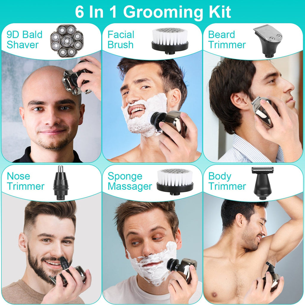6-in-1 Rechargeable Electric Head Shaver & Grooming Kit