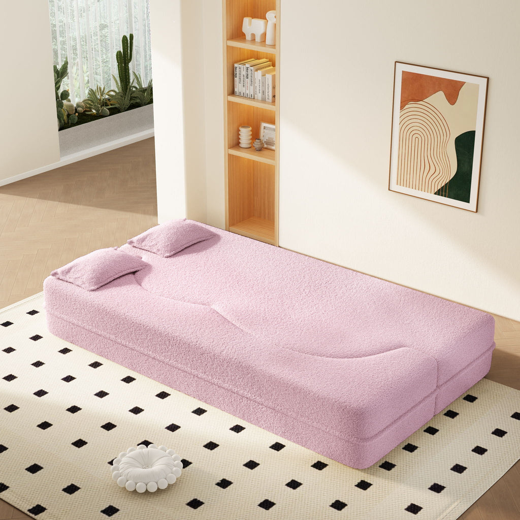 Modern Floor Sleeper Sofa Bed with 2 Pillows - Convertible Twin Size Folding Futon