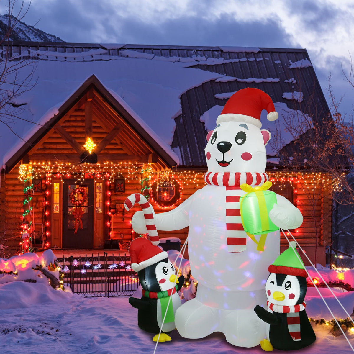 Polar Bear & Penguin Christmas Inflatable, 5.9 ft