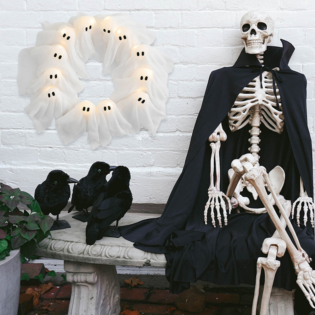 Light-Up Halloween Ghost Wreath, 12 LEDs
