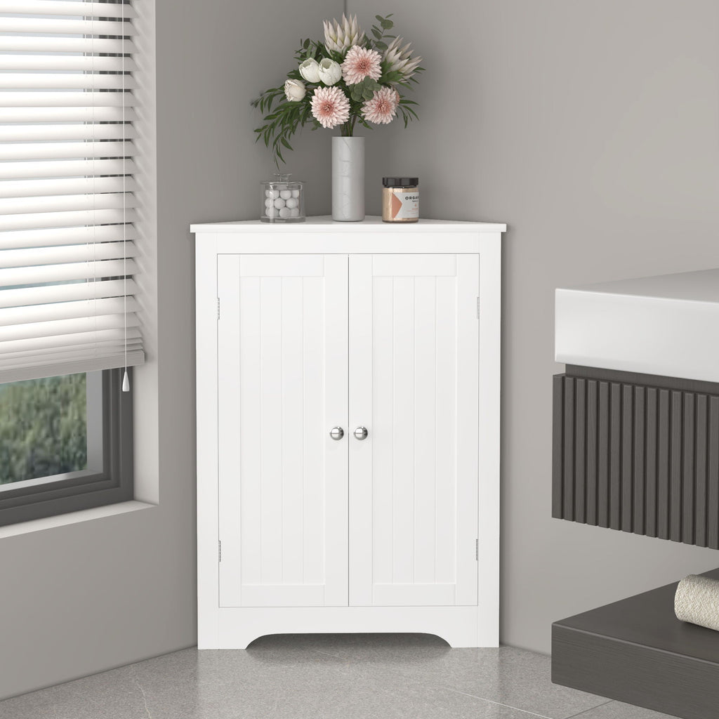 White Corner Cabinet with 2 Doors & Adjustable Shelf