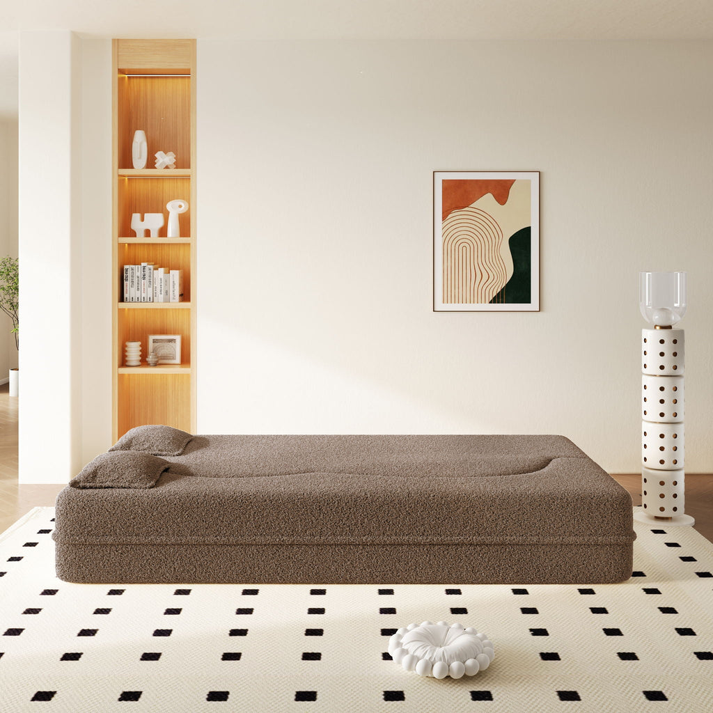 Modern Floor Sleeper Sofa Bed with 2 Pillows - Convertible Twin Size Folding Futon